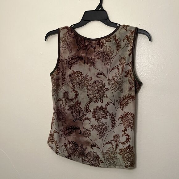 SERENADE Vintage Y2K Boho Sheer Burnout Floral Velvet Whimsygoth Cami, Brown- L - Picture 7 of 7